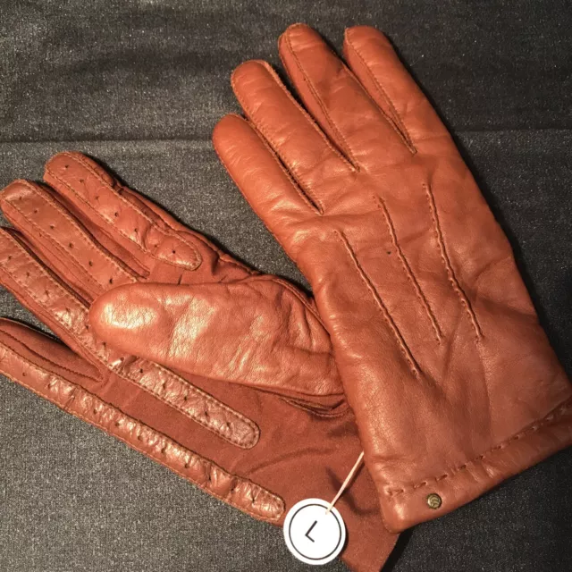 Isotoner Aris Women’s Genuine Leather & Nylon Brown Gloves Size Large Wool Lined