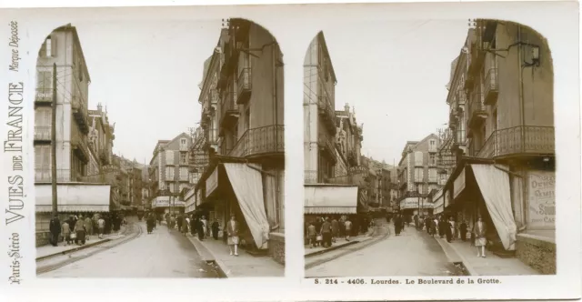 STEREOSCOPE Stereoview / LOURDES LE BOULEVARD DE LA GROTTE