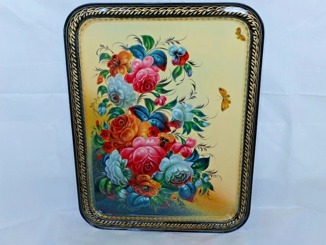 ZHOSTOVO RUSSIAN HAND Painted Metal Tray signed by the artist £42.00 ...