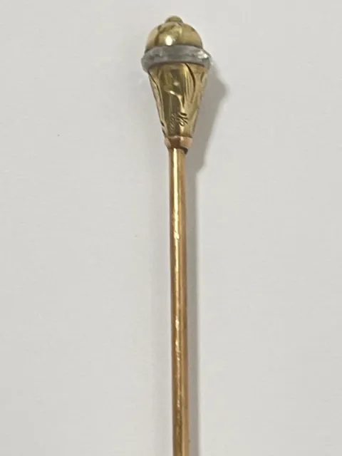 Antique 10K Gold Clear Quartz Hat Pin Stamped Stem Filled 6“