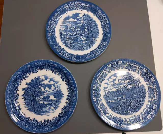 Lot of 3 Olde Country Castles Hostess Tableware Saucers England Vintage Blue