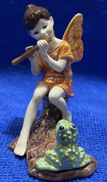 Hagen Renaker Specialty Fairy Playing Flute w/ Frog and Amber Outfit  #3222 2