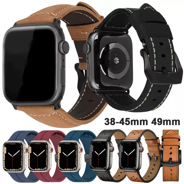 Leather Band Strap For Apple Watch Ultra 49mm Series 9 8 7 6 5 SE 38 40 41 45mm