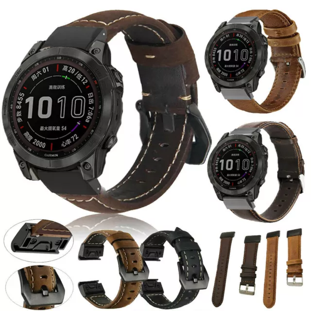 Quickfit Leather Strap For Garmin Fenix 7 7X 6 6X Pro 5 5X 3HR Epix S60 S62 Band