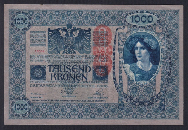 Austria 1000 Kronen 1902 (1919) P 59 Spl XF+ L-DR7
