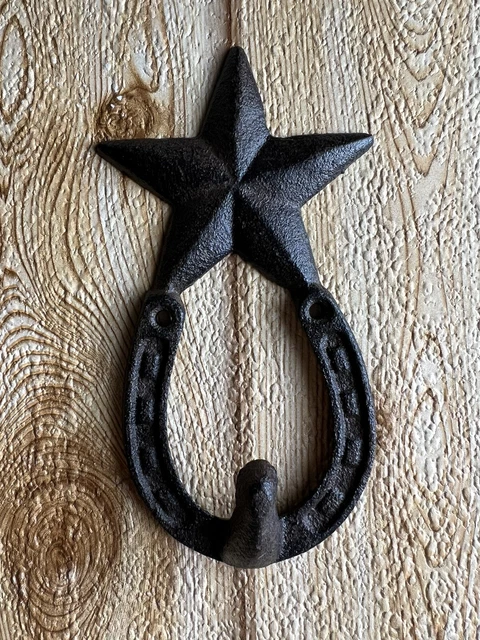 Star Horseshoe Wall Hook Cast Iron Key Towel Coat Hanger Rustic Western Decor
