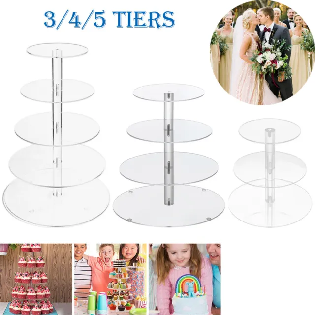 Round Cupcake Stand Dessert Tower Clear Acrylic Display Cake Stand 3/4/5 Tier UK