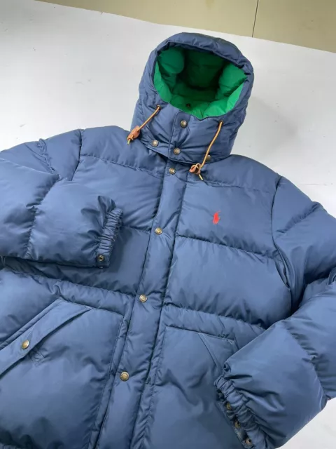 Polo Ralph Lauren Elmwood Puffer Goose Down Jacket Size Medium Navy Zip/Button