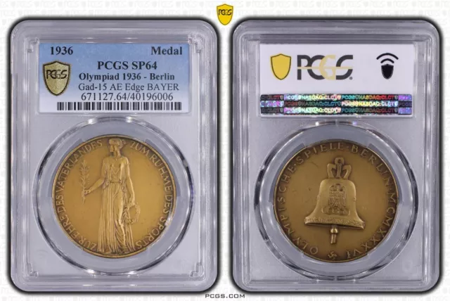 Germany Third Reich Berlin Olympics Commemorative Bronze Medal 1936 Ad Pcgs Sp64