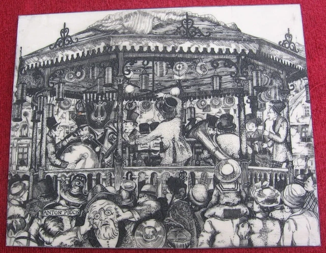 Vintage Art Wall Tile Trivet by Anton Pieck Outdoor Pavilion Band Stand~d