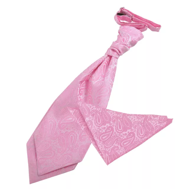 Baby Pink Mens Pre-Tied Cravat & Handkerchief Set Woven Floral Paisley by DQT