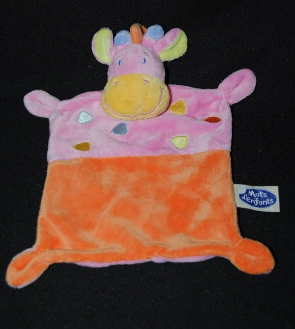 Peluche doudou girafe vache plat MOTS D'ENFANTS orange rose NEUF