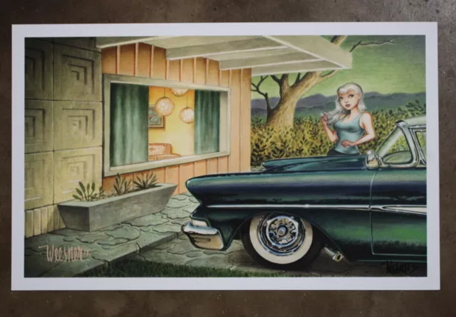 Signed Keith WEESNER poster print vtg 1958 Ford Fairlane Mid Century Home mcm