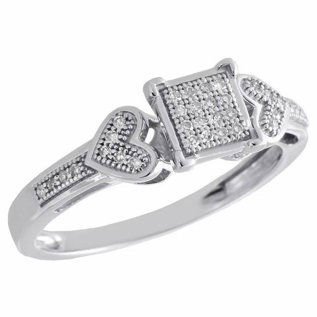 Diamant Rond Forme Coeur Fiançailles Promesse Bague en Argent Sterling 1/10 CT