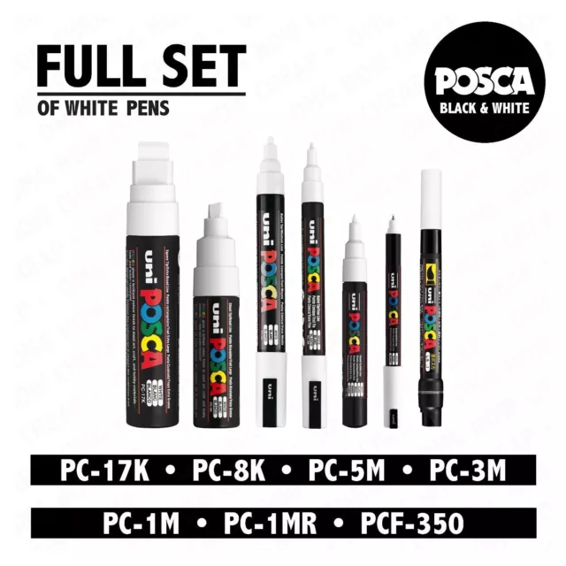 POSCA BIANCO SET Di 7 Penne (PC-17K, PC-8K, PC-5M, PC-3M, PC-1M, PC-1MR,  PCF-350 EUR 37,26 - PicClick IT