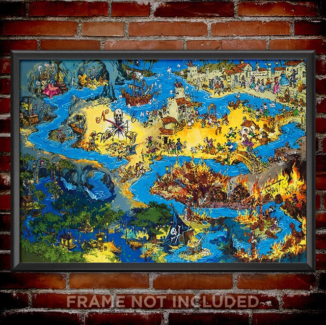 DISNEYLAND PIRATES OF the Caribbean Map Print Poster Wall Vintage Art