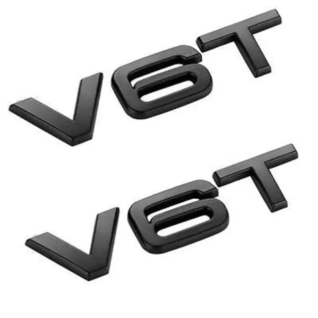 2 x Black V6T Glossy Car Styling Fender Badge Emblem For All Audi Models