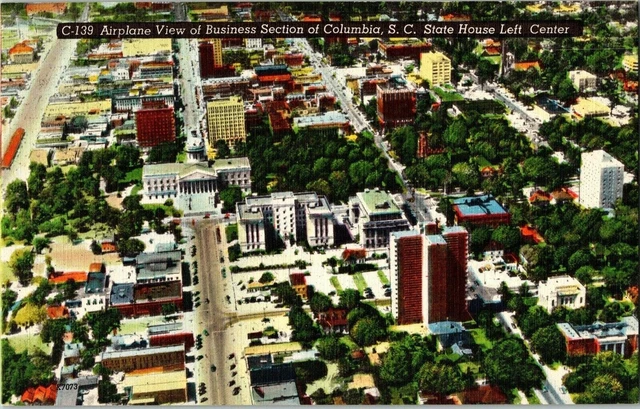 Airplane View Business Section Columbia South Carolina State House Postcard Vtg