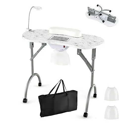 Portable Nail Table Foldable Nail Technician Desk w/Electric Dust Collector B...
