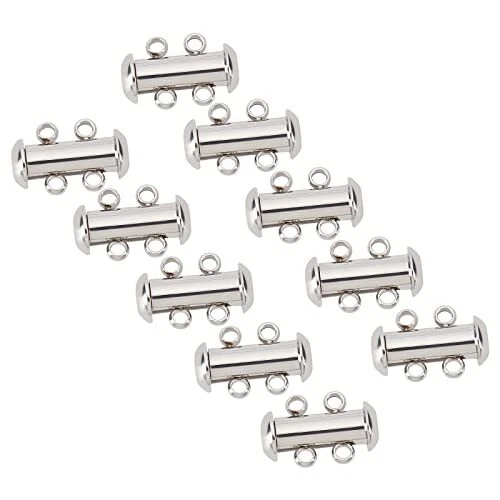 10 Sets Stainless Steel Slide Lock Clasps Tube Necklace Multilayer Chain Clas...
