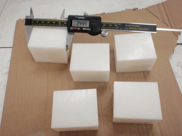 Lot of 5 White Delrin/ Acetal Block, CNC Mill  1.75 x 2.0 x 2.4"