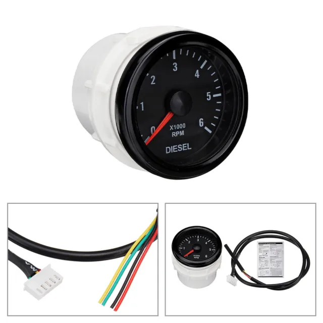 0-6000 RPM 12V LED 52mm Tachometer Gauge Diesel Motor Engine Rev Counter Meter