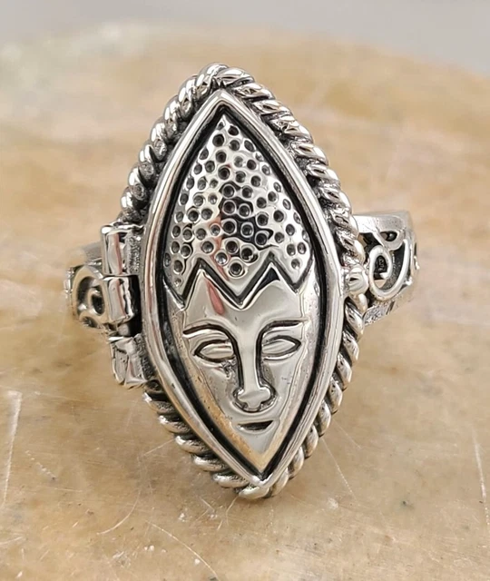 .925 STERLING SILVER TRIBAL MASK POISON RING size 8 style# r3320
