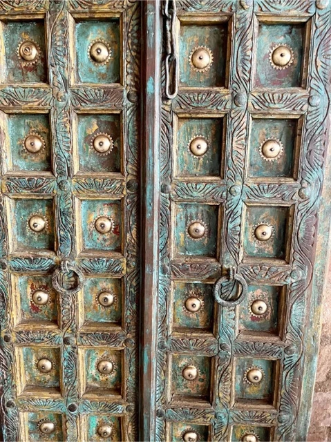 Antique India Door, Blue Brass Star Exterior Doors, Barn Doors, Patio, Garden 83 3