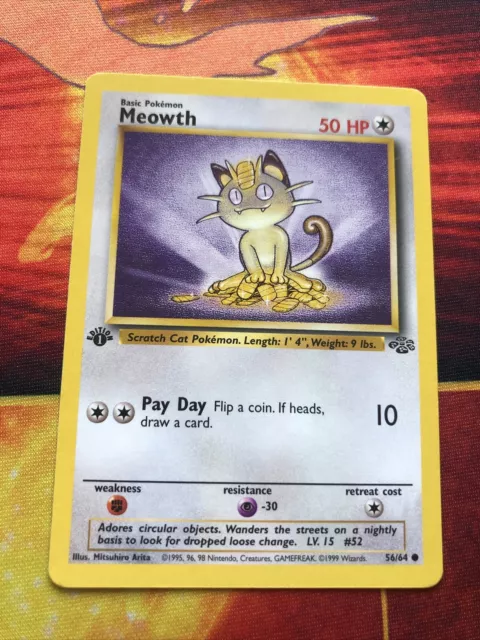 Meowth 1st Edition 56/64 1999 Pokemon Card Jungle | NM - MINT