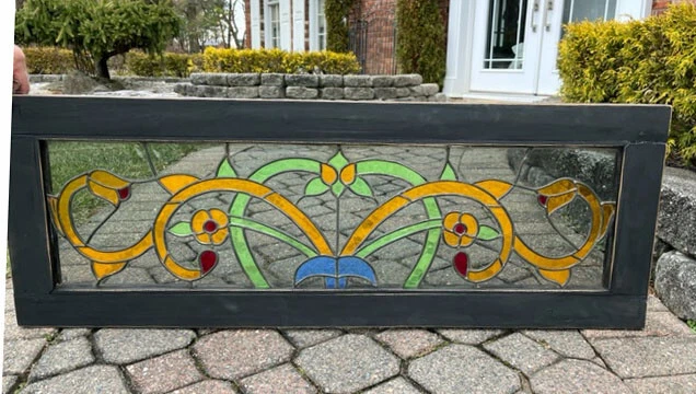 antique Victorian American STAINED GLASS TRANSOM WINDOW