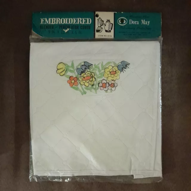 VTG Dora May Mid Century Floral Embroidered Blender Percolator Cover NEW READ