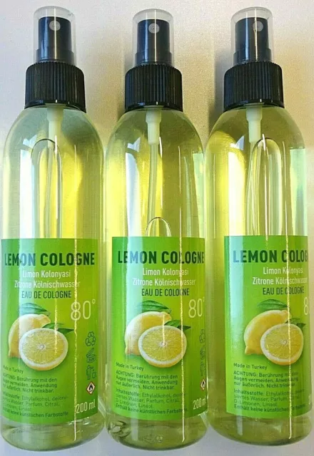 Limon Kolonyasi 80° Kölnisch Wasser Kolonya  Zitrone Duftwasser Spray 3x 200 ml