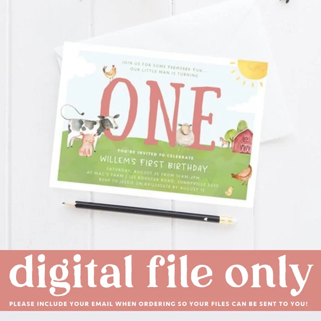 PRINTABLE FARM ANIMALS Themed 1st Birthday Invitation Barnyard Digital ...