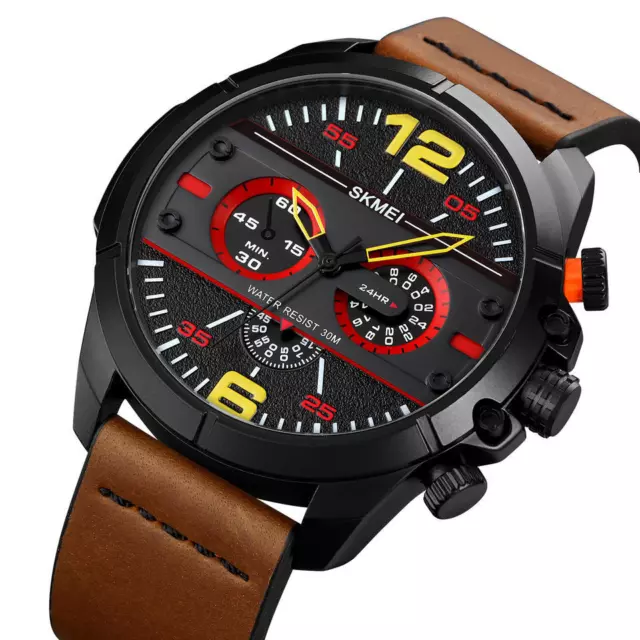 Men’s Military Leather Strap Watch Quartz Analog Army Casual Dress Wrist Watches