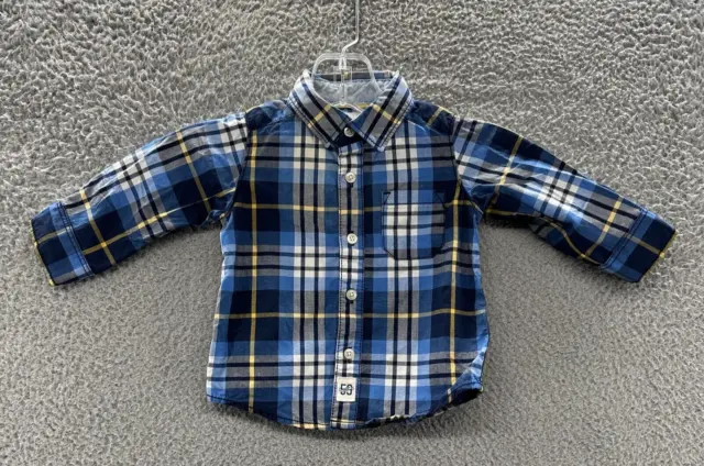 Carters Button Up Baby Boy Size 6 Months Blue Plaid Button Up Shirt 6M