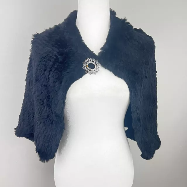 Valerie Stevens Rabbit Fur Cape Shawl Stole Black New NWT - Classic!