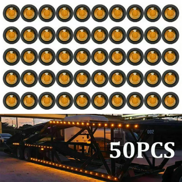 50X Mini 3/4" Round LED Side Marker Bullet Light For Truck Trailer Bus Amber 12V