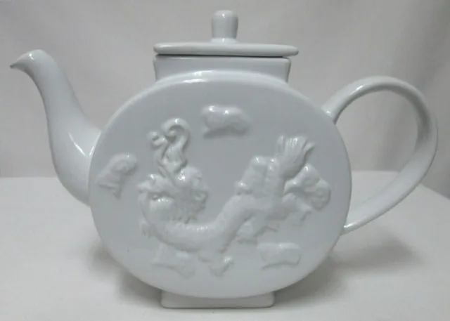 Z Gallerie Ceramic Dragon embossed Teapot w/ Lid white