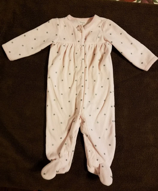 Carter's Infant Baby Girl  Pink/Silver Polkadots  Print, Fleece Stretchie 6M