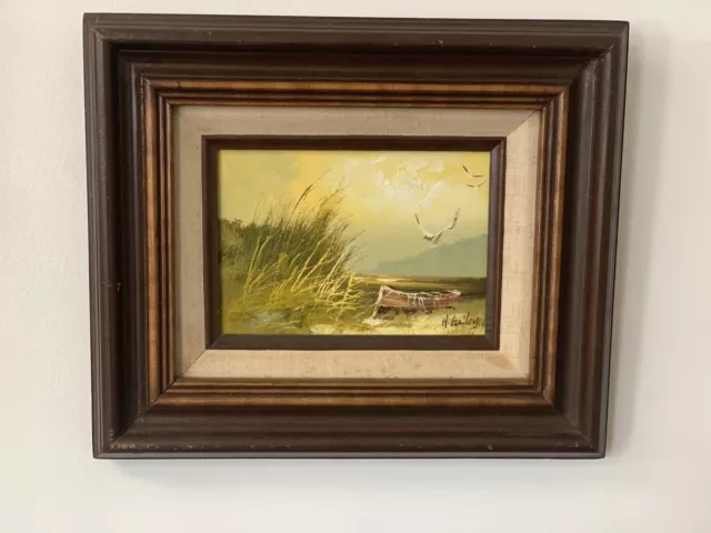 Vintage Original H. Gailey Oil Painting Seascape Signed And Framed 10x12.5