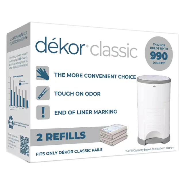 Dekor Classic Diaper Pail Refills | 2 Count | Most Economical Refill System | Qu