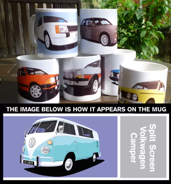 Vw Camper Split Screen Van Art Mug. Add Your Reg Details. Many Colours