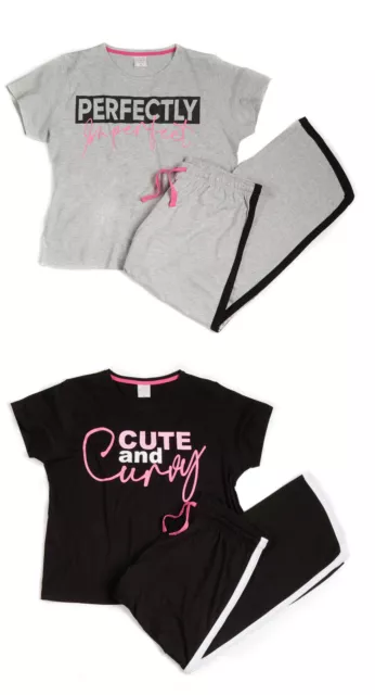 Ladies Curve Collection Plus Size Varsity Style Pyjama / Lounge Set