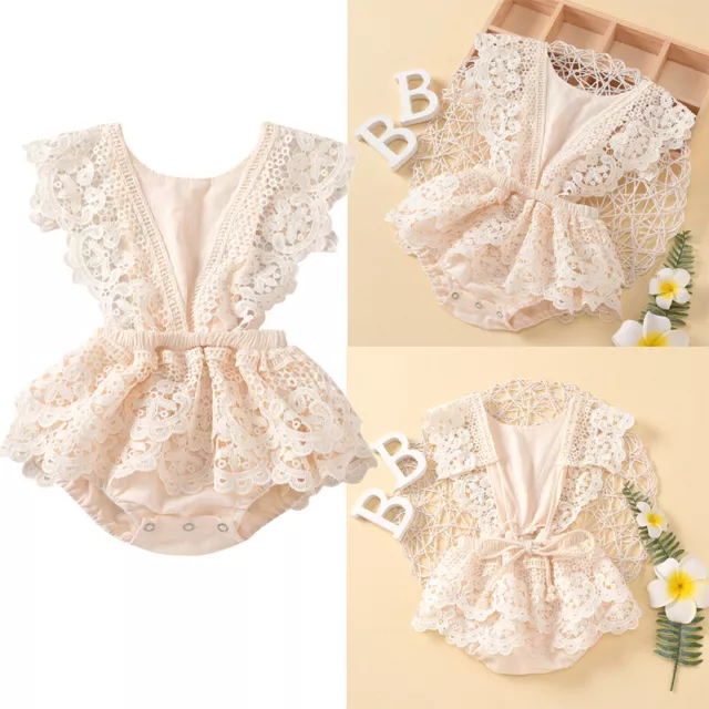 Cute Infant Newborn Baby Girl Lace Ruffle Romper Jumpsuit Bodysuit Summer Outfit