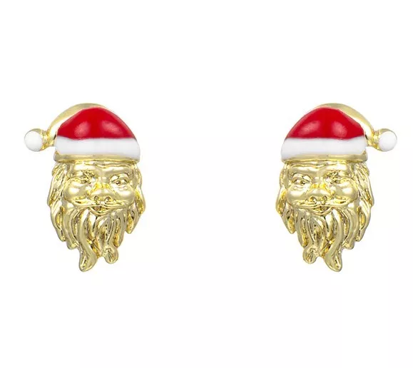 Edel Ohrringe Weihnachtsmann Santa Claus Ohrstecker 585er Gold 14K vergoldet