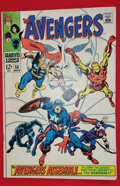 Avengers #58  Origin Vision 2nd App John Buscema Marvel Comic Book Thor