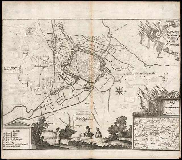 Belgien - Festung Mons in Hennegau - Montes - Bergen  Kupferstich um 1700