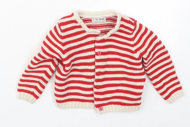 Maglione cardigan in cotone rosso a righe NEXT per bambina taglia 12-18 mesi con bottone