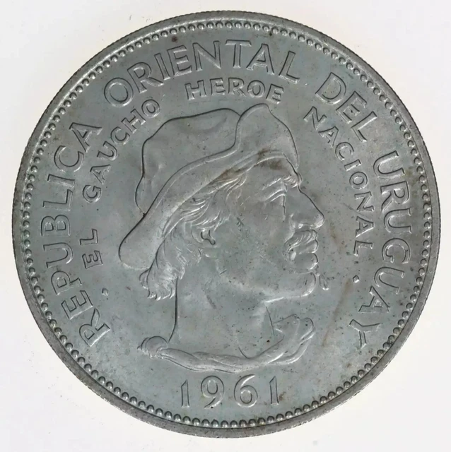 1961 Uruguay Silver 10 Pesos KM# 43 - BU