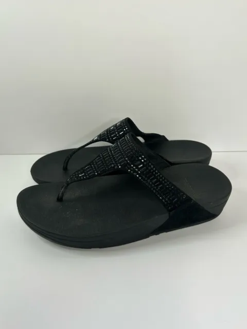 Fitflop Incastone Slide Sandals Black Beaded Studded  L85-001 Women's Size US 9
